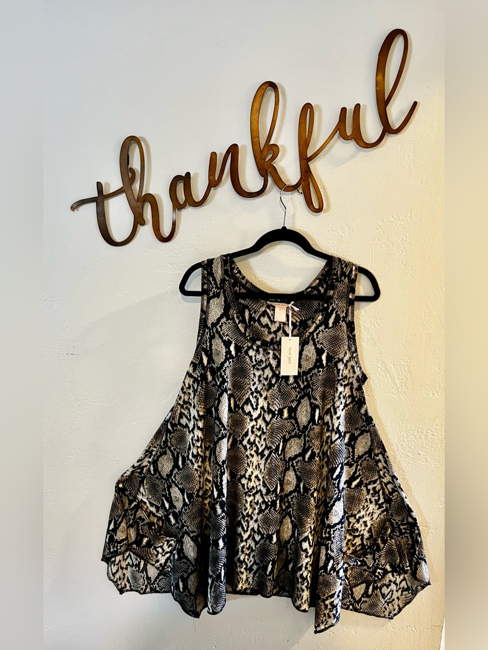Sleeveless Snake-Print Mini Dress/top- Black/Tan with pockets